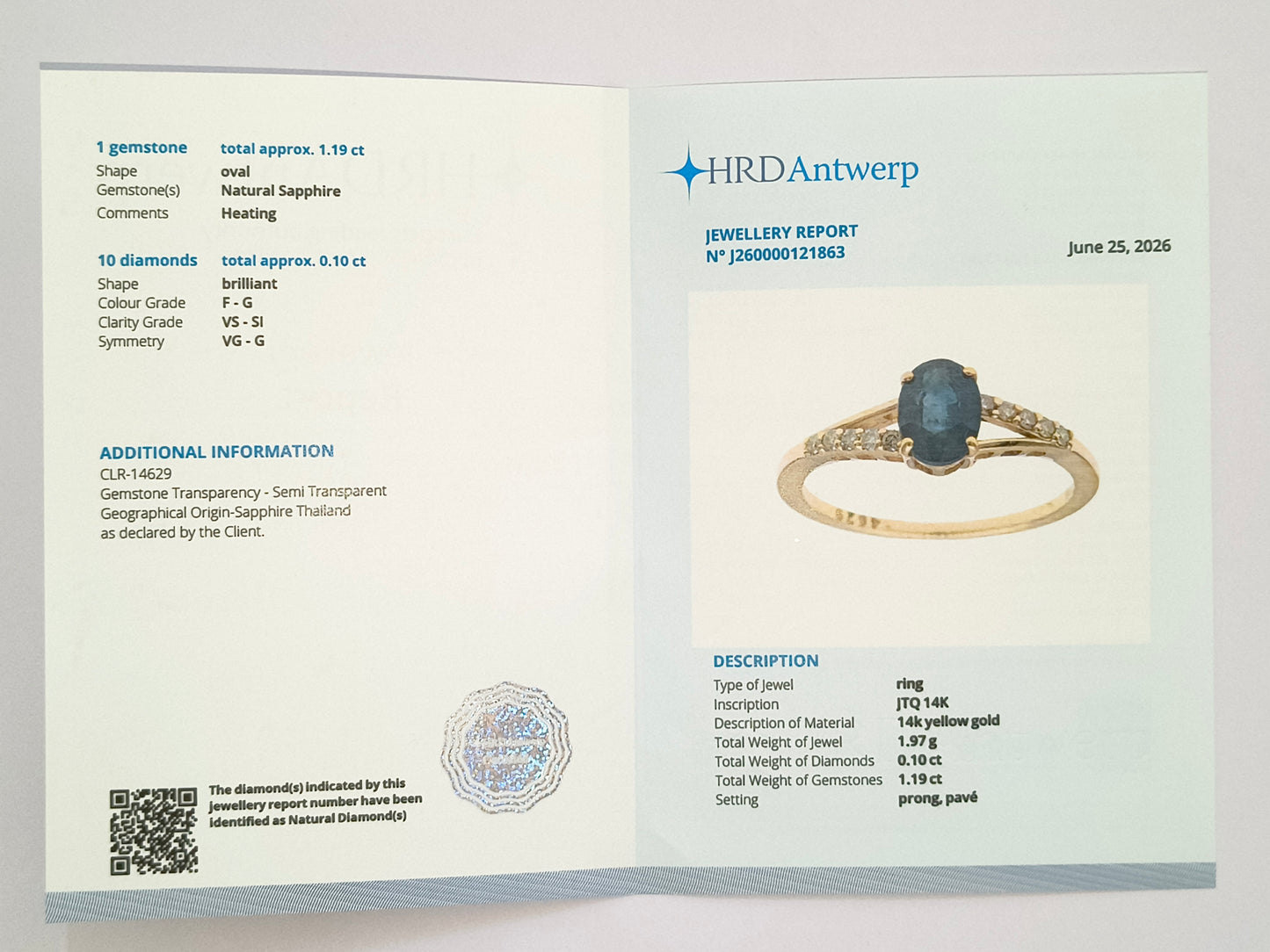 1.29 Ct Oval Natural Sapphire 14K Gold Ring