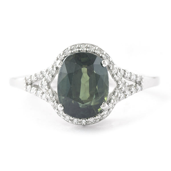 3.53 Ct Cushion Mixed Cut Natural Green Sapphire 950 Platinum Ring