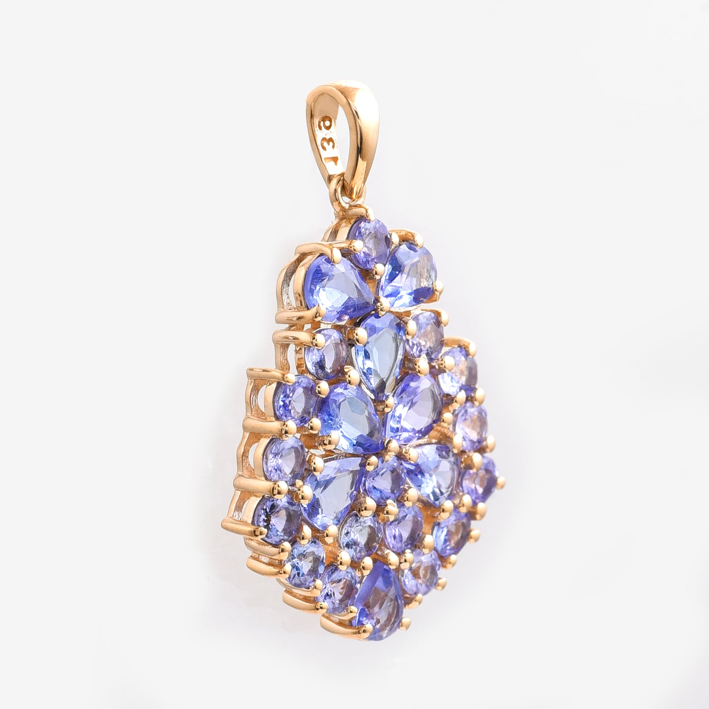 2.16 Ct Round Mixed Cut, Pear Mixed Cut Natural Tanzanite 14K Gold Pendant