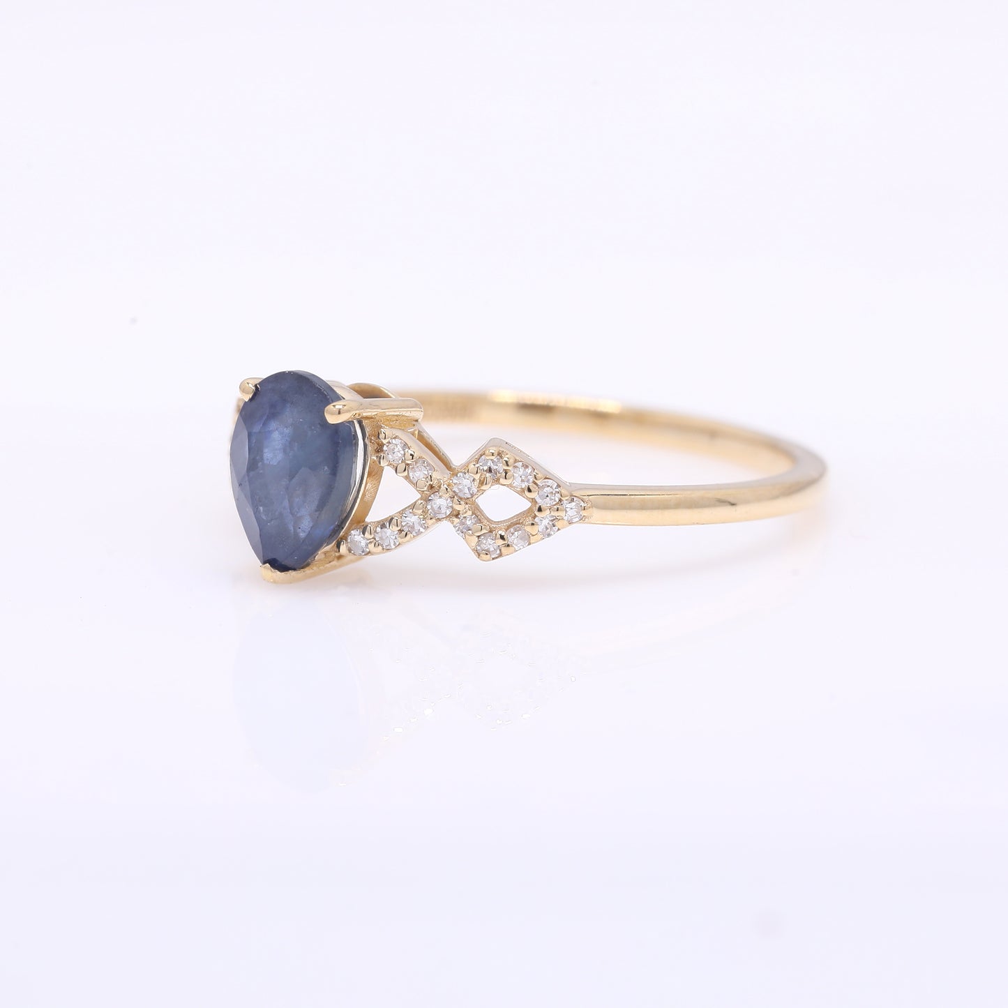 1.14 Ct Pear Mixed Cut Natural Sapphire 14K Gold Ring