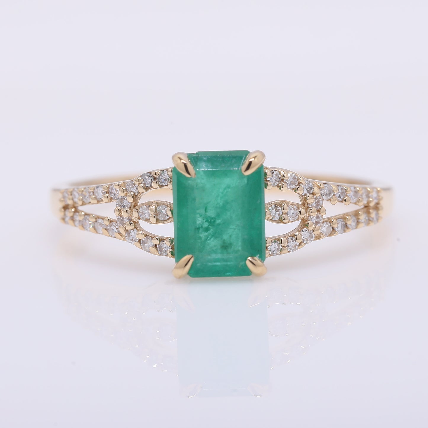 1.14 Ct Octagon Step Cut Natural Emerald 14K Gold Ring