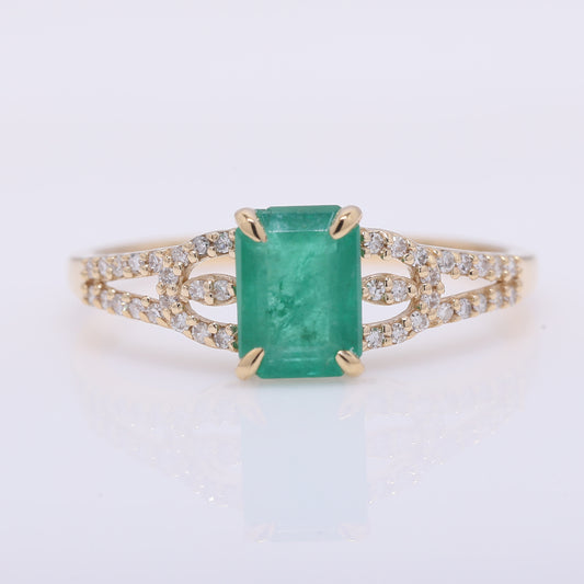 1.14 Ct Octagon Step Cut Natural Emerald 14K Gold Ring