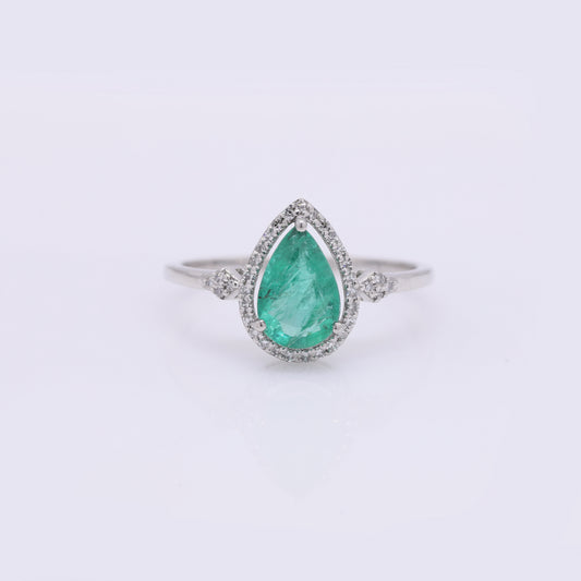 1.25 Ct Pear Mixed Cut Natural Emerald 950 Platinum Ring