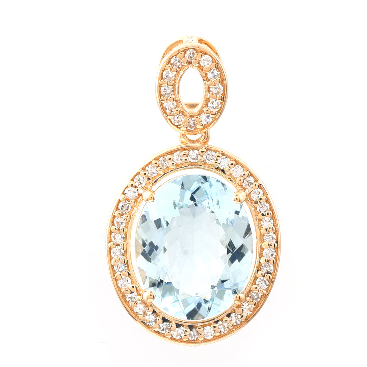2.34 Ct Oval Mixed Cut Natural Aquamarine 14K Gold Pendant