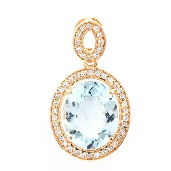 2.34 Ct Oval Mixed Cut Natural Aquamarine 14K Gold Pendant