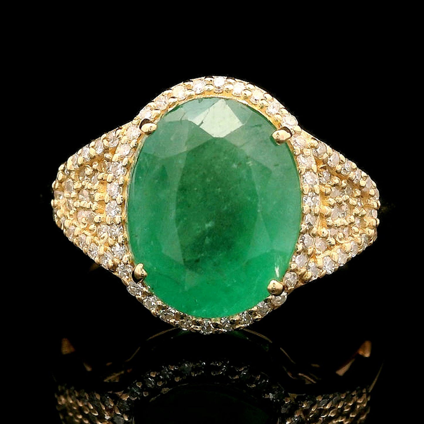 3.57 Ct Oval Mixed Cut Natural Emerald 14K Gold Ring