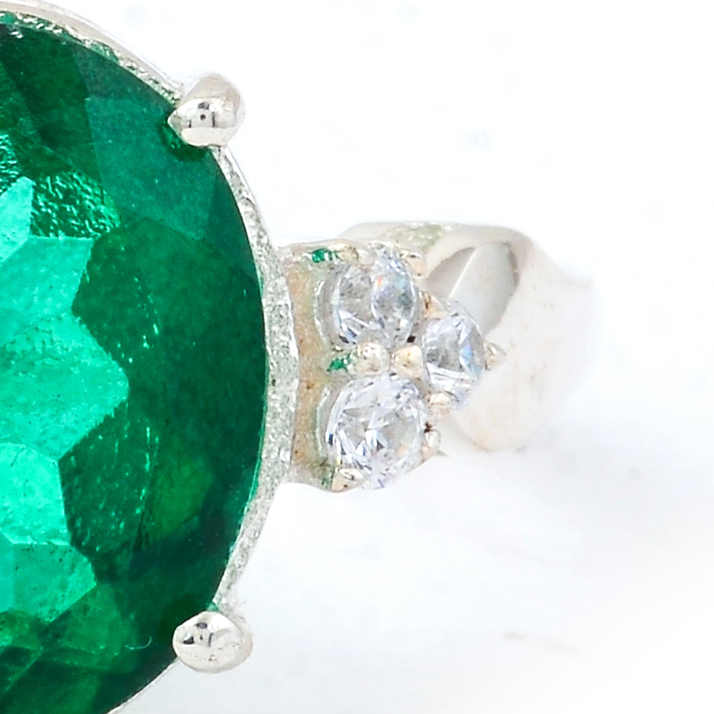 6.28 Ct Oval Green Topaz, Cubic Zirconia, 925 Sterling Silver Ring