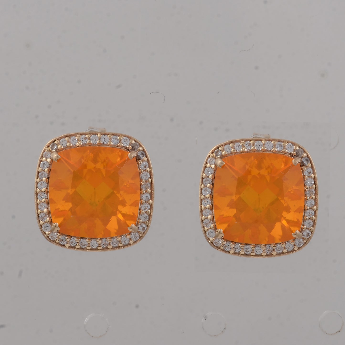 4.21 Ct Cushion B.R Fire Opal 9K Gold Earrings