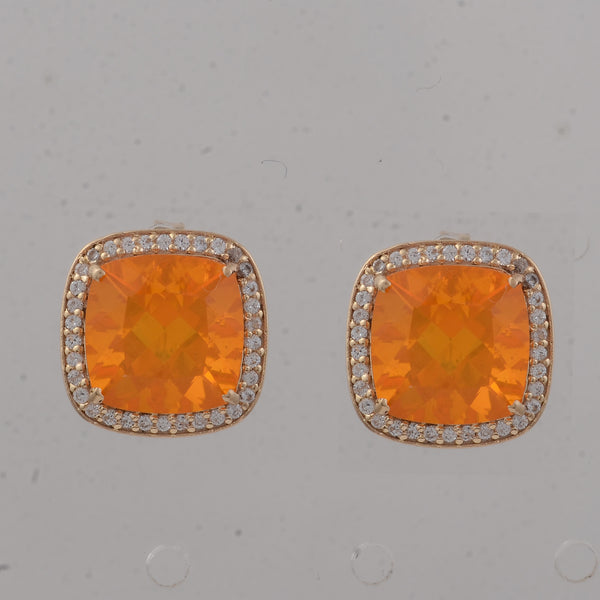 4.21 Ct Cushion B.R Fire Opal 9K Gold Earrings