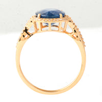 3.57 Ct Oval Mixed Cut Natural Sapphire 14K Gold Ring