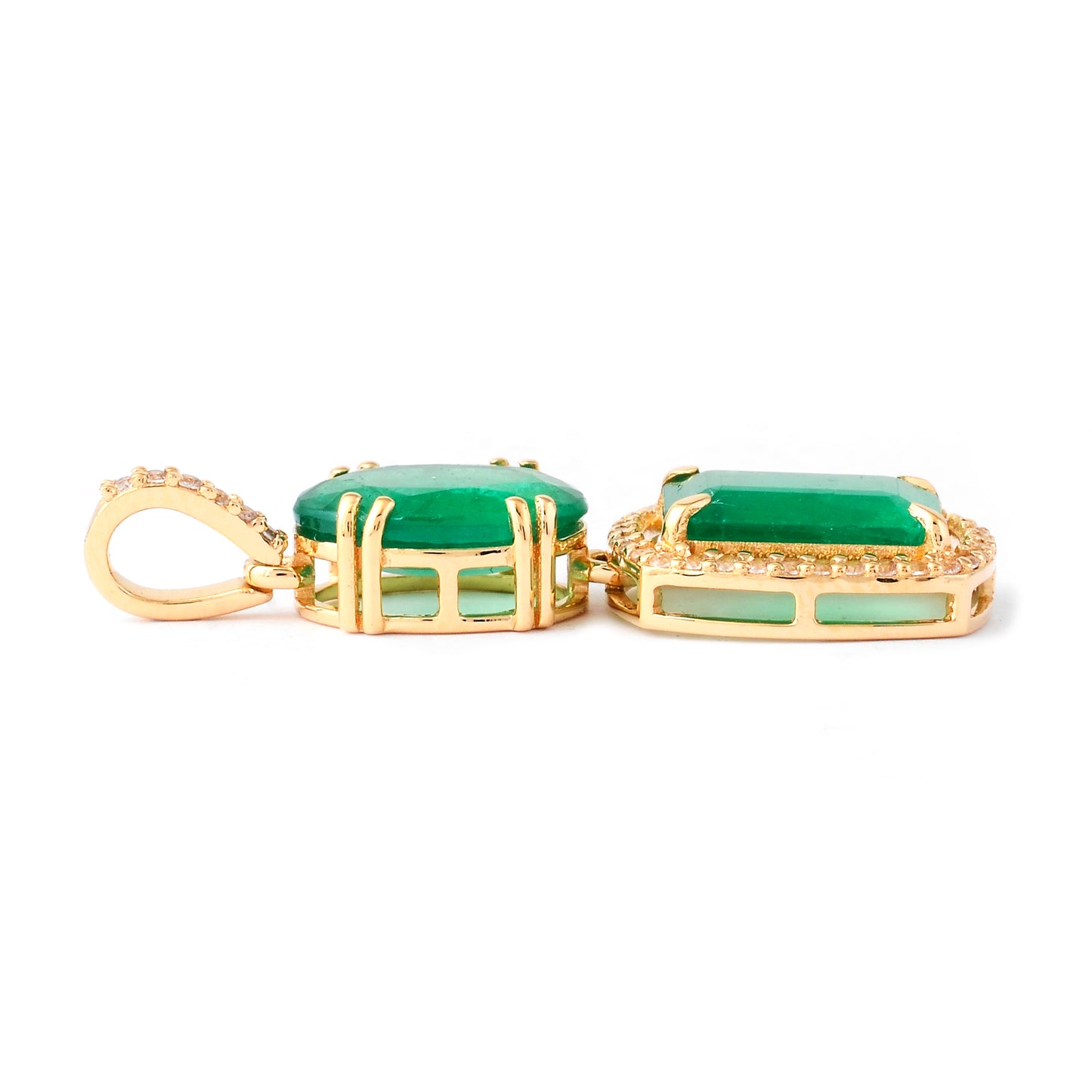 3.31 Ct Oval Mixed Cut, Octagon Step Cut Natural Emerald 14K Gold Pendant