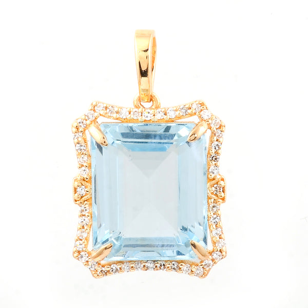 5.65 Ct Octagon Step Cut Natural Aquamarine 14K Gold Pendant