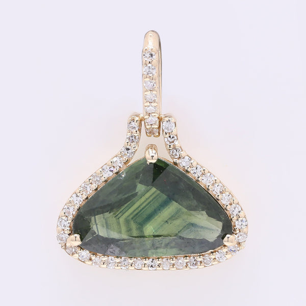 2.25 Ct Pear Mixed Cut Natural Green Sapphire 14K Gold Pendant