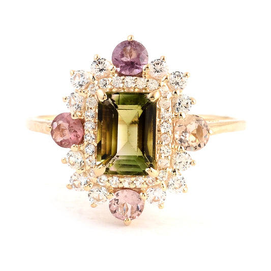 1.92 Ct Octagon Multi Tourmaline 14K Gold Ring