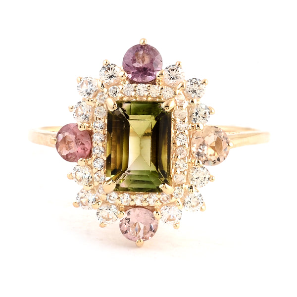 1.92 Ct Octagon Multi Tourmaline 14K Gold Ring