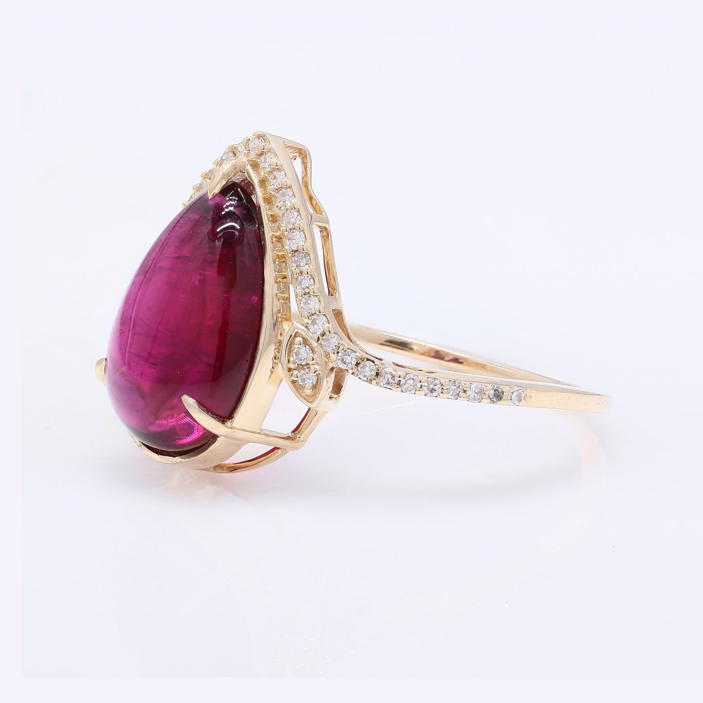 5.64 Ct Pear Cabochon Natural Tourmaline 14K Gold Ring