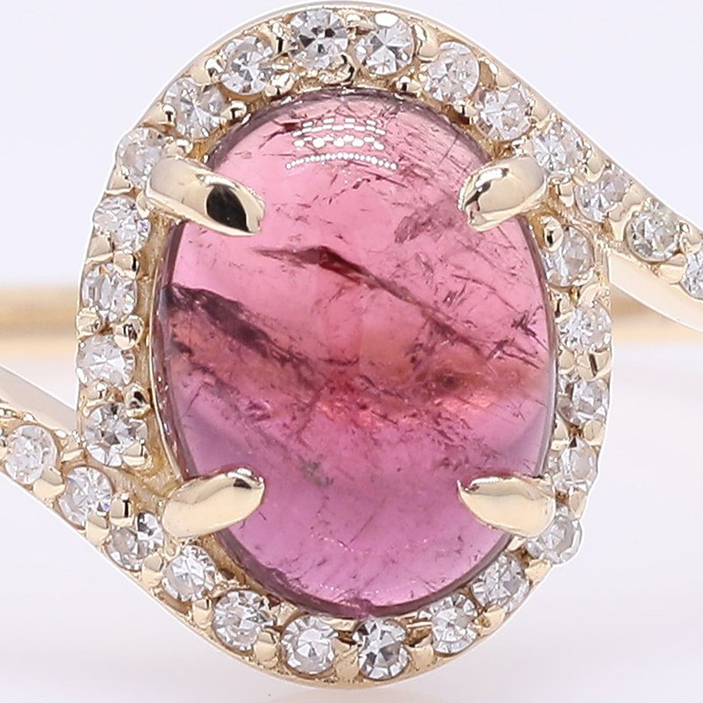 1.26 Ct Oval Cabochon Cut Natural Rubellite 14K Gold Ring