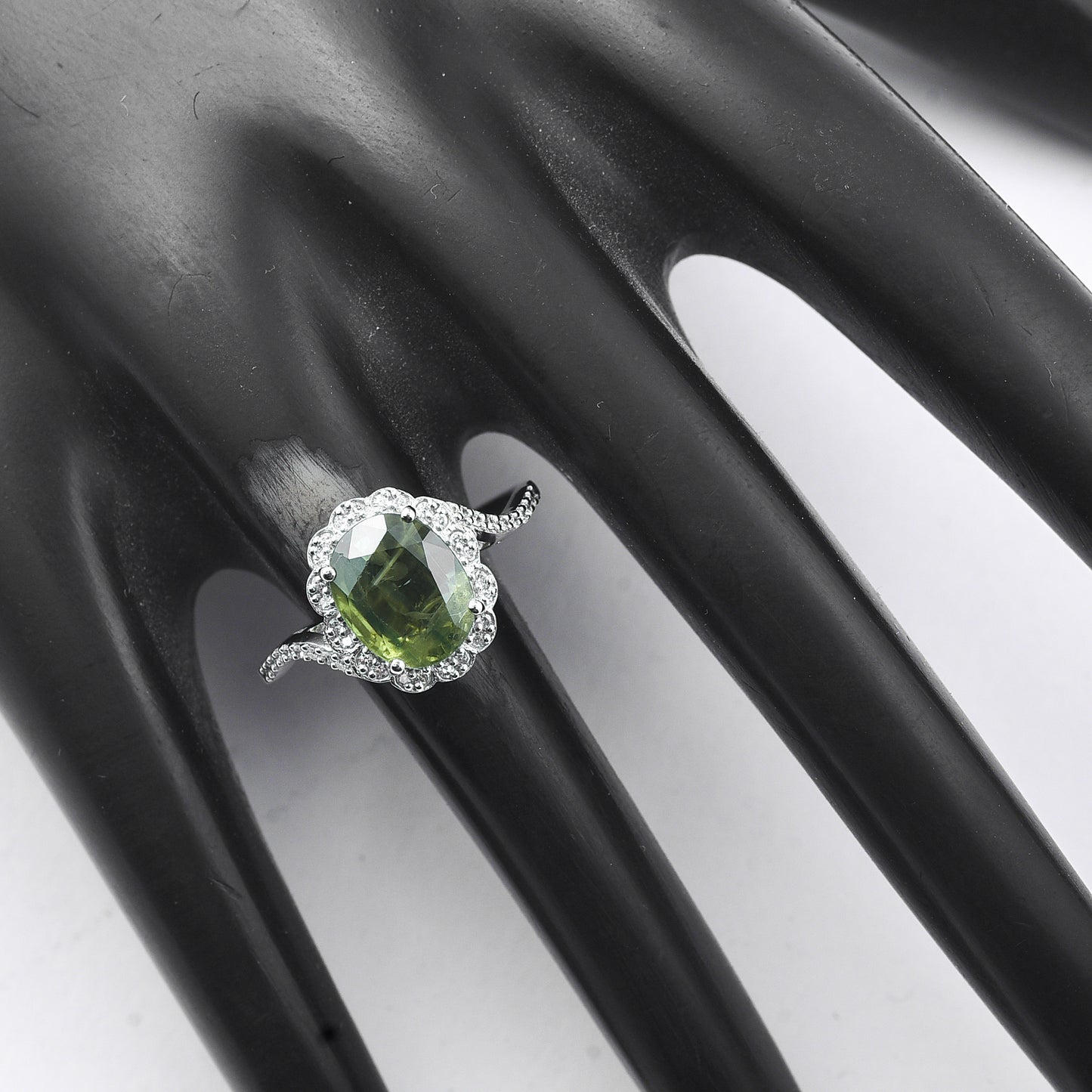 3.13 Ct Oval Mixed Cut Natural Green Sapphire 950 Platinum Ring
