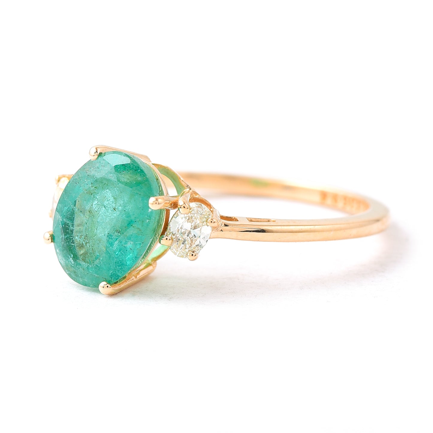 1.78 Ct Oval Mixed Cut Natural Emerald 14K Gold Ring
