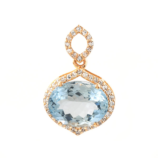2.39 Ct Oval Mixed Cut Natural Aquamarine 14K Gold Pendant