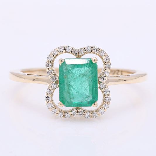 1.04 Ct Octagon Step Cut Natural Emerald 14K Gold Ring