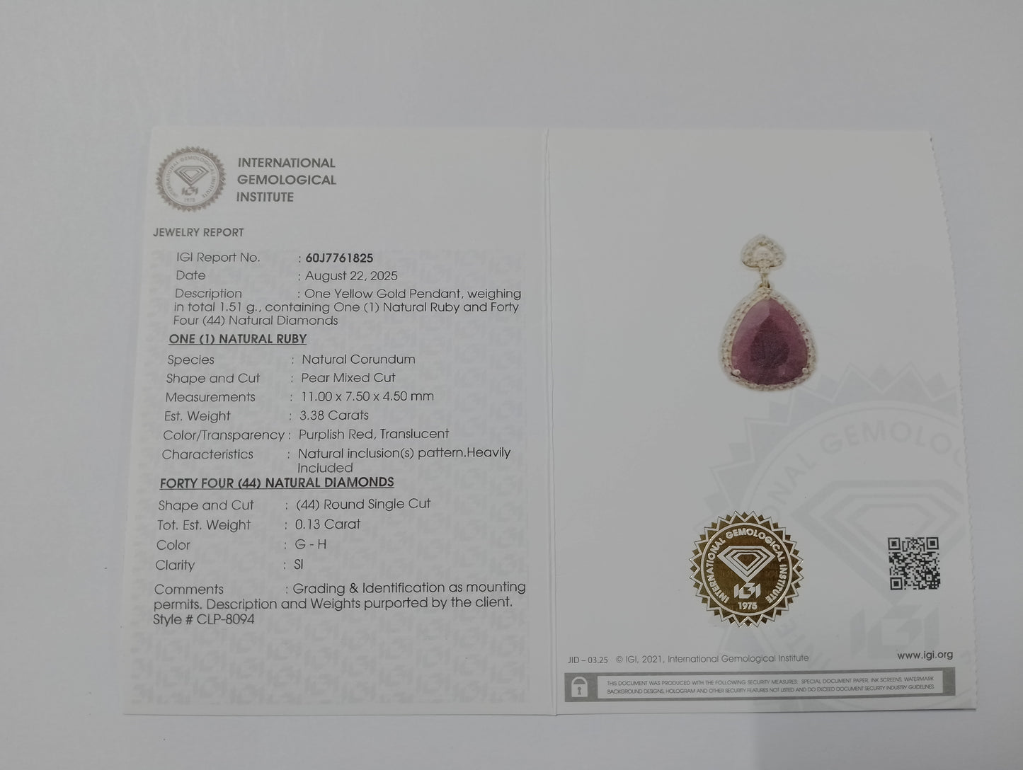 3.51 Ct Pear Mixed Cut Natural Corundum Ruby 14K Gold Pendant