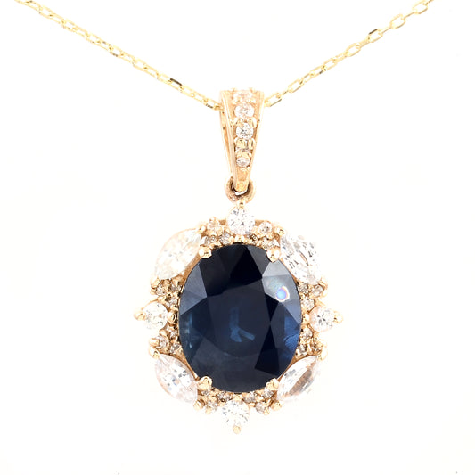 3.55 Ct Oval Mixed Cut Sapphire 14K Gold Pendant
