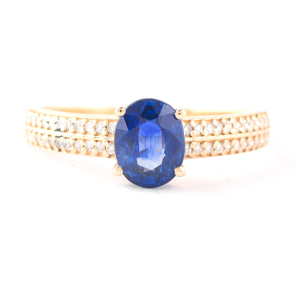 1.33 Ct Oval Mixed Cut Natural Sapphire 14K Gold Ring