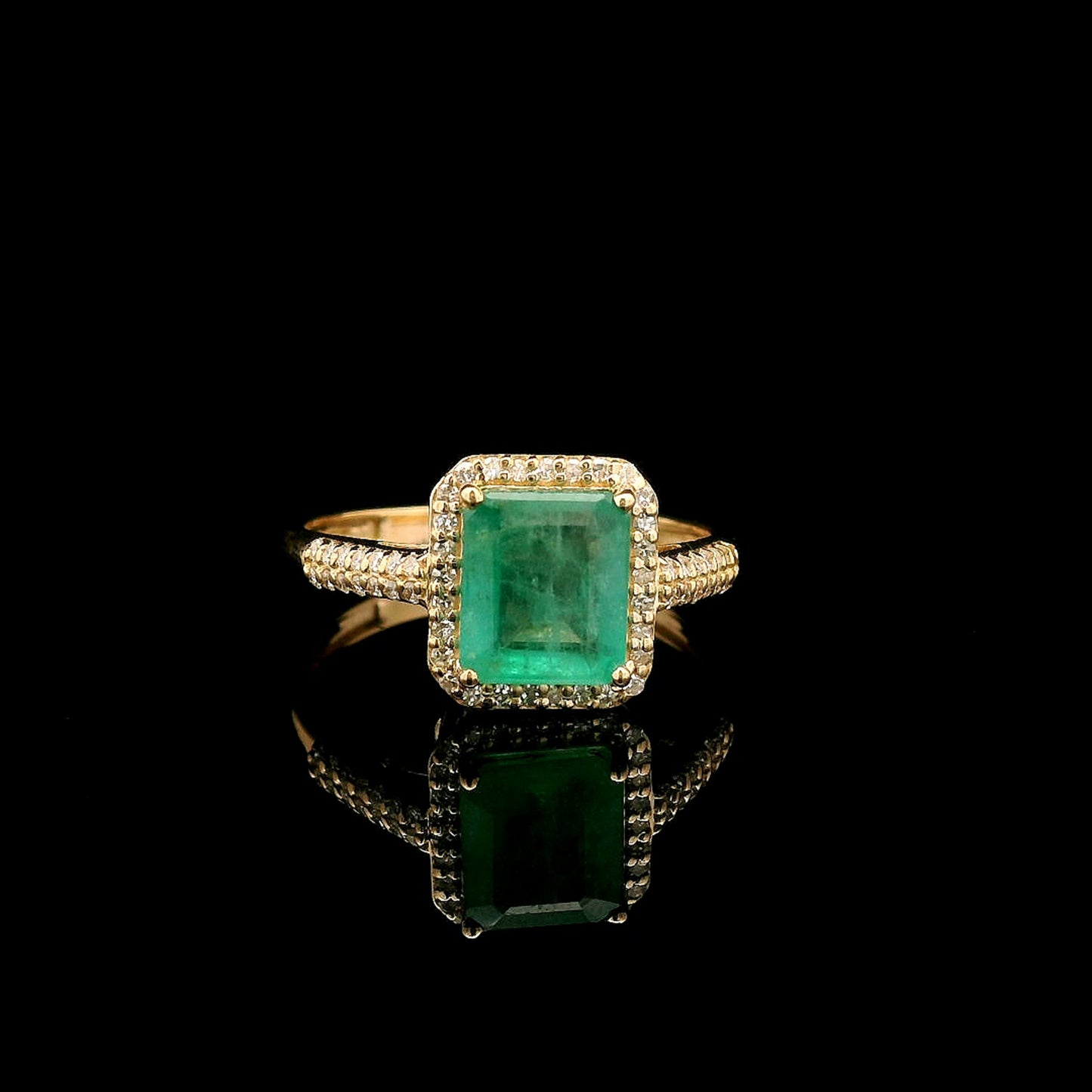 1.74 Ct Octagon Step Cut Natural Emerald 14K Gold Ring