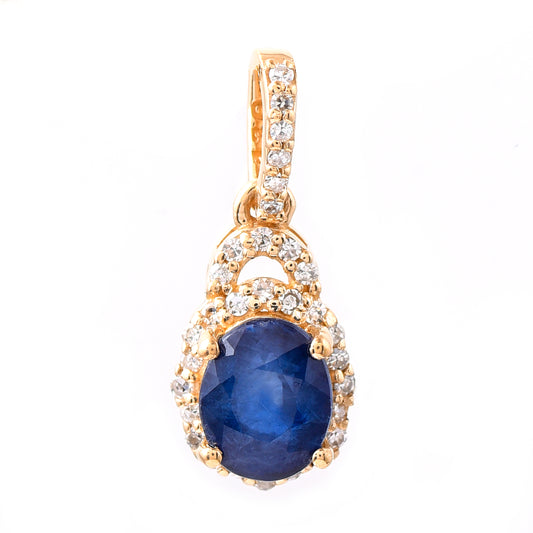 1.23 Ct Oval Mixed Cut Natural Sapphire 14K Gold Pendant