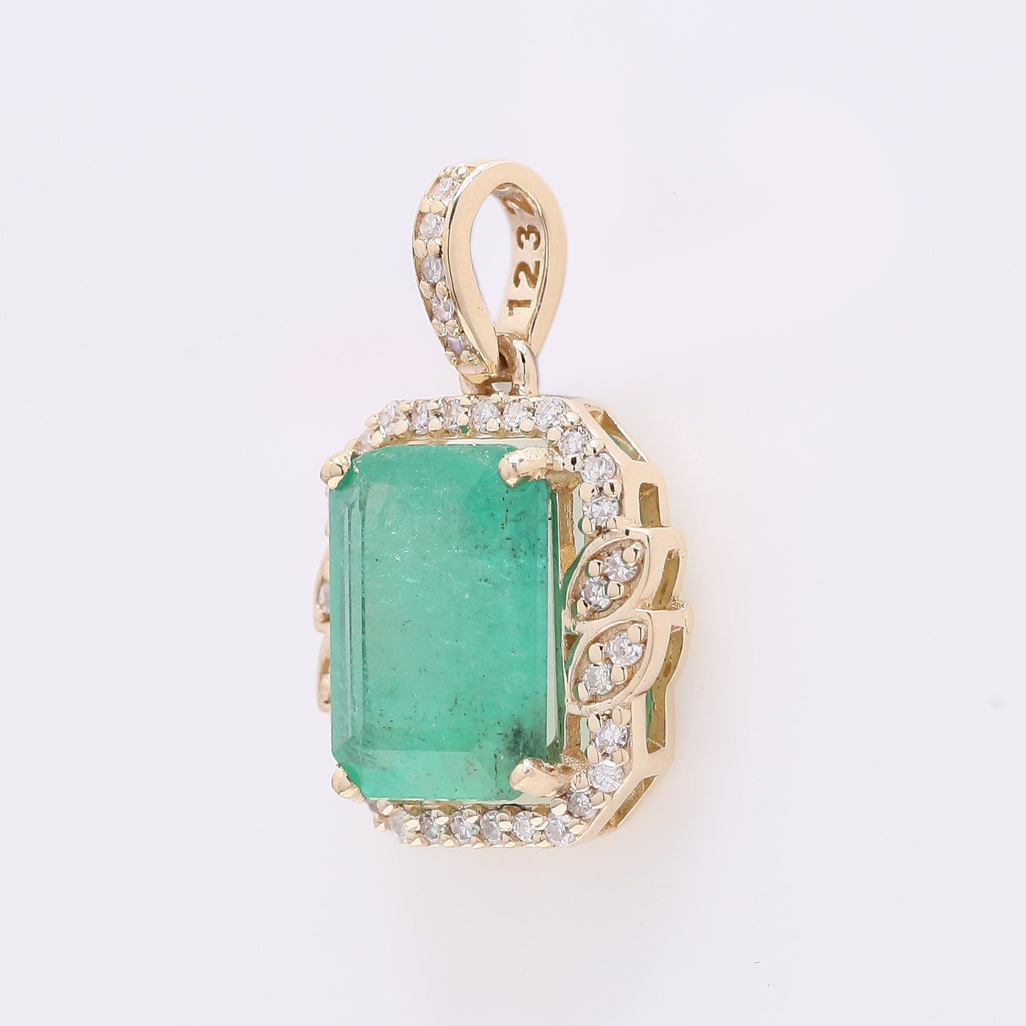 1.66 Ct Octagon Step Cut Natural Emerald 14K Gold Pendant