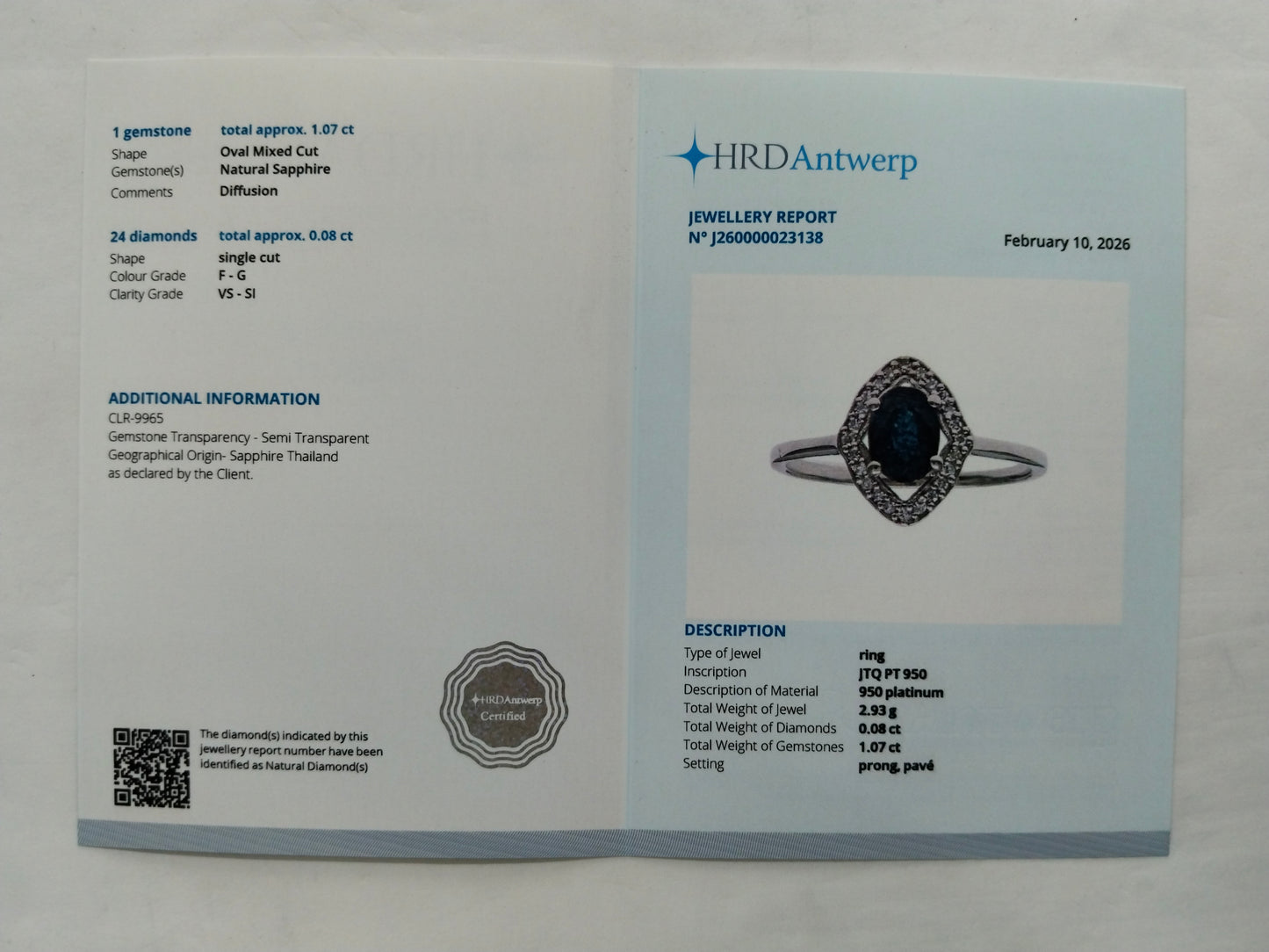 1.15 Ct Oval Mixed Cut Natural Sapphire 950 Platinum Ring