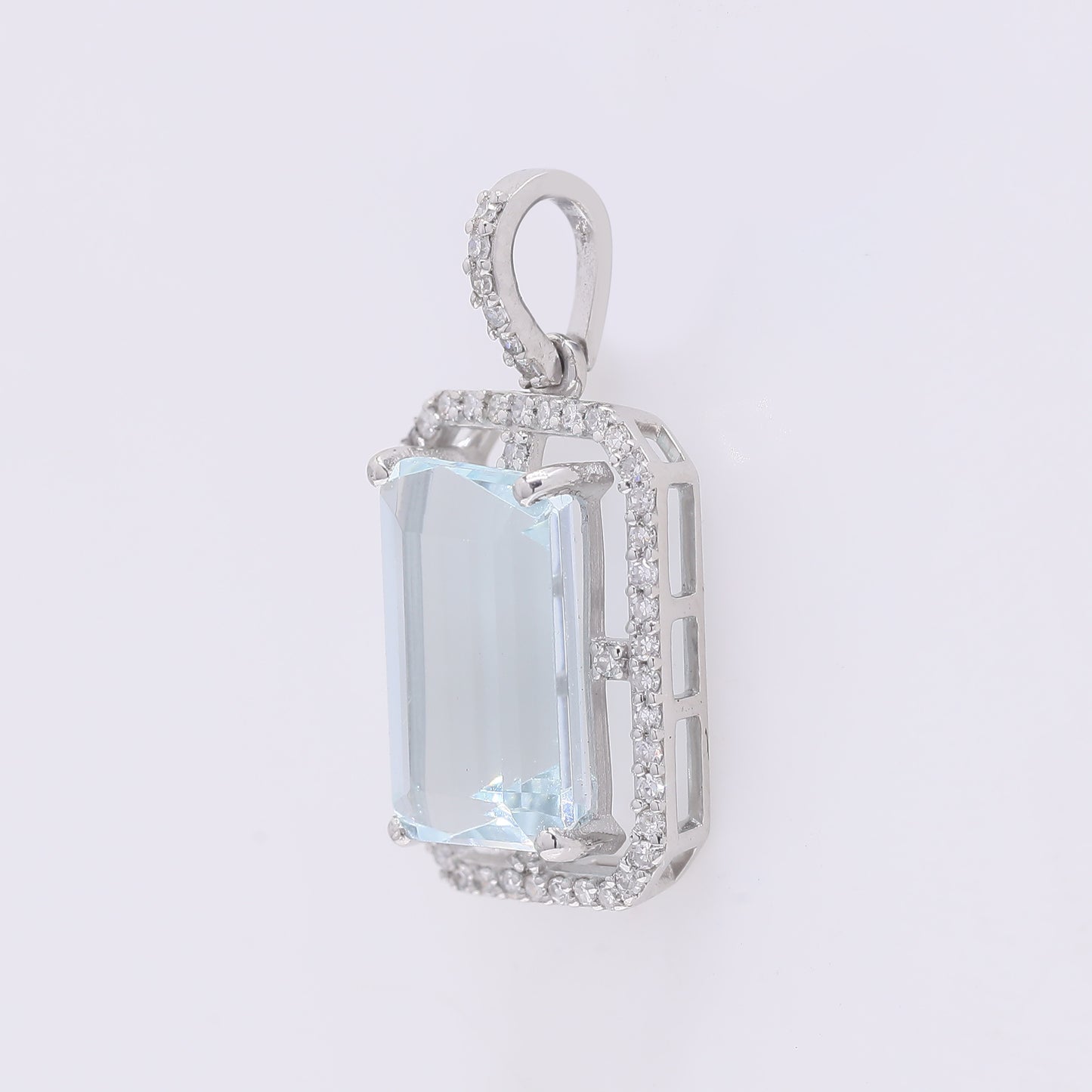 3.19 Ct Octagon Step Cut Natural Aquamarine 950 Platinum Pendant