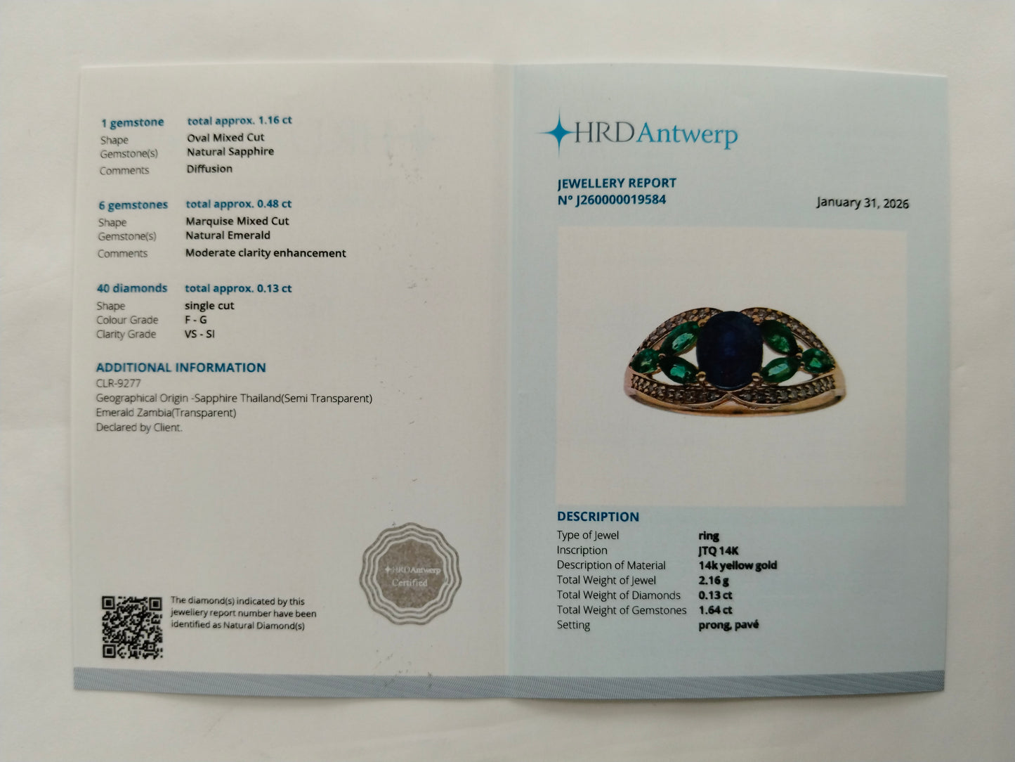 1.77 Ct Oval Mixed Cut Natural Sapphire 14K Gold Ring