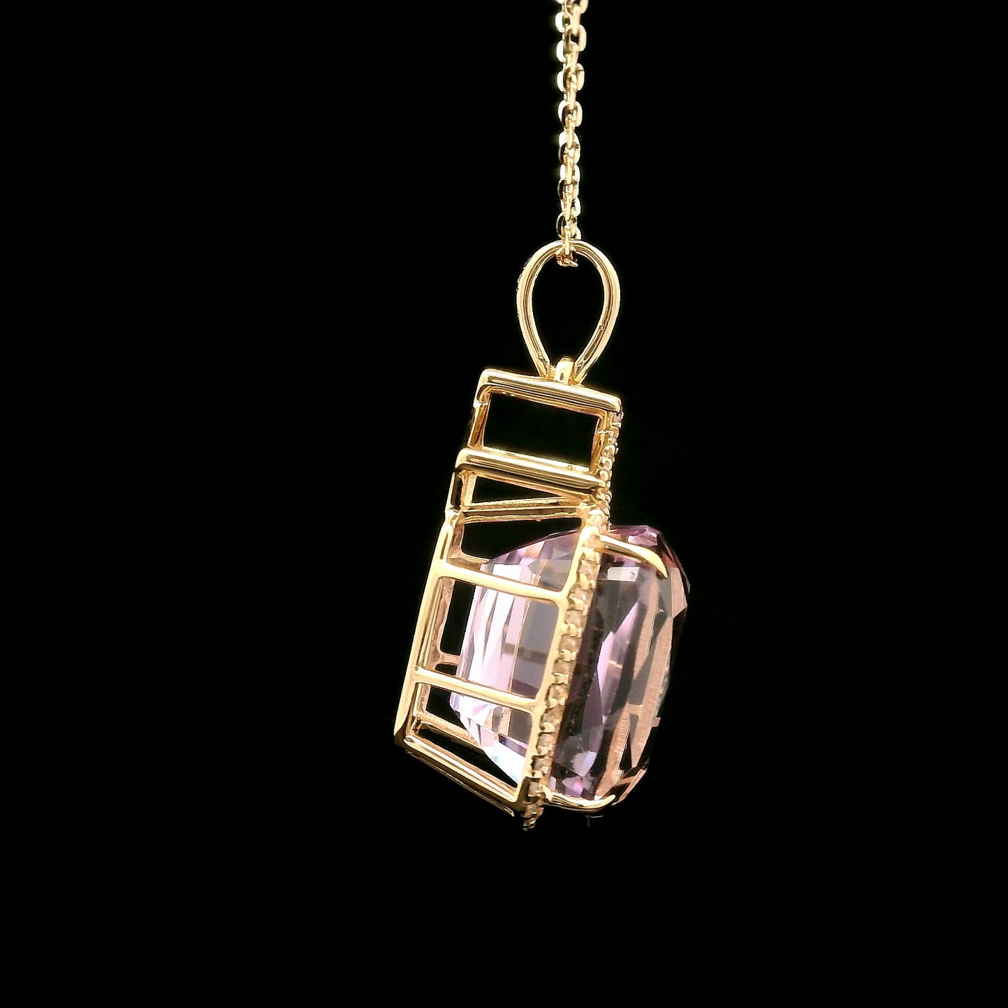 9.23 Ct Cushion Kunzite 14K Gold Pendant