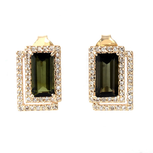 2.01 Ct Rectangular Step Cut Natural Tourmaline 14K Gold Earrings