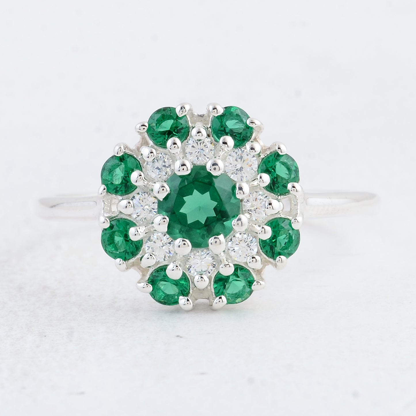 1.38 Ct Round Created Glass Emerald 925 Sterling Silver Ring