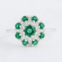 1.38 Ct Round Created Glass Emerald 925 Sterling Silver Ring