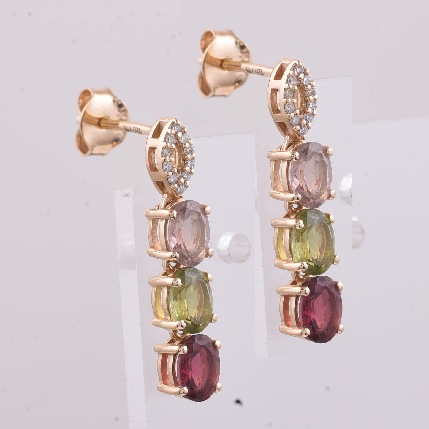 1.98 Ct Oval Natural Multi-Coloured Tourmaline 14K Gold Earrings