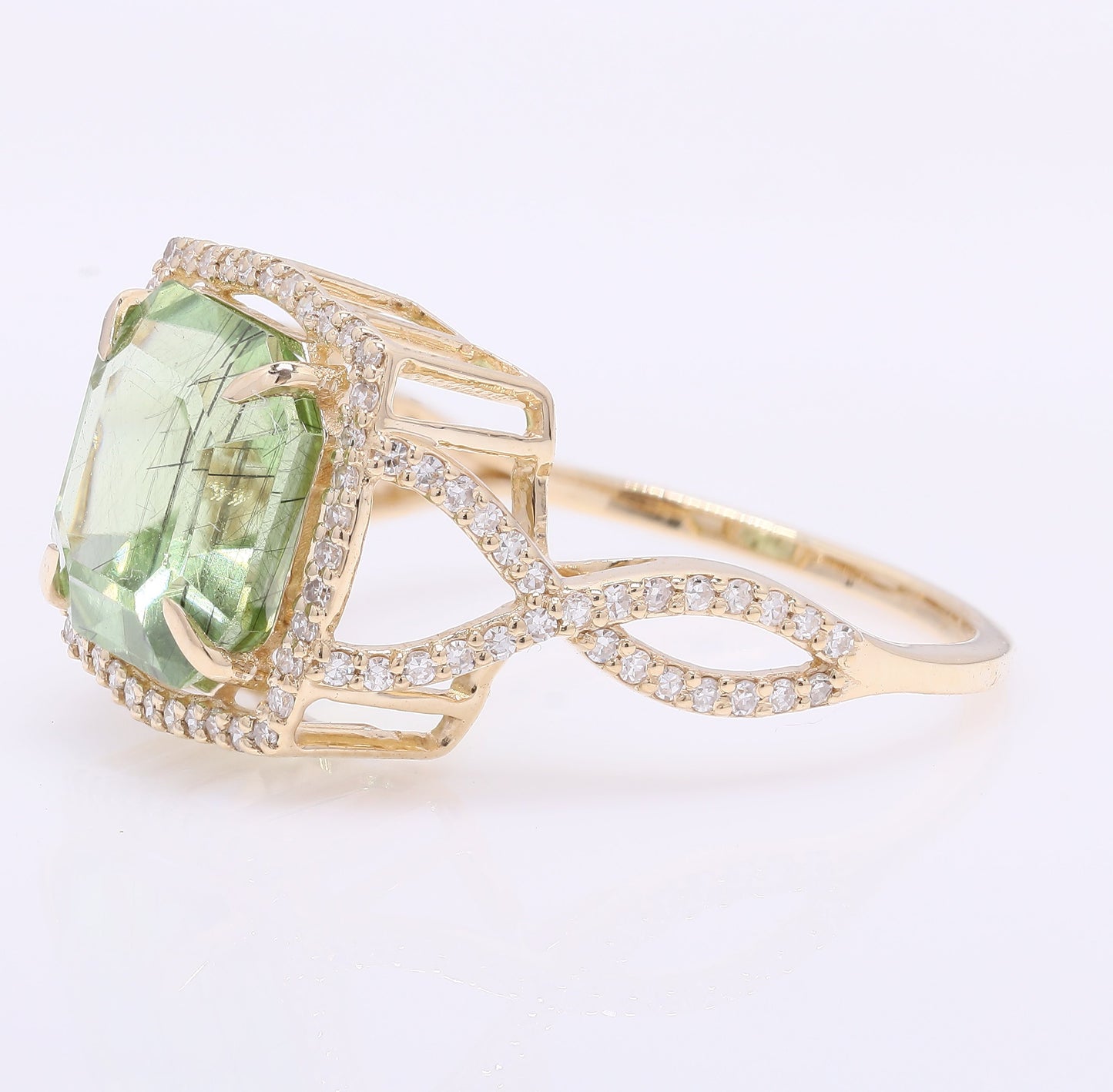 4.39 Ct Octagon Step Cut Natural Peridot 14K Gold Ring