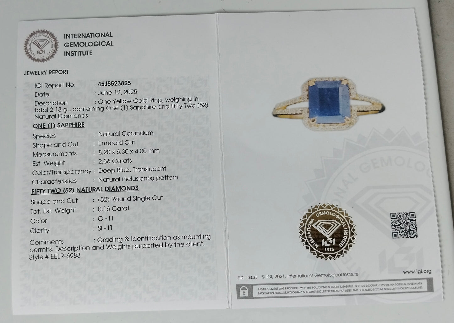 2.52 Ct Emerald Cut Natural Corundum Sapphire 14K Gold Ring