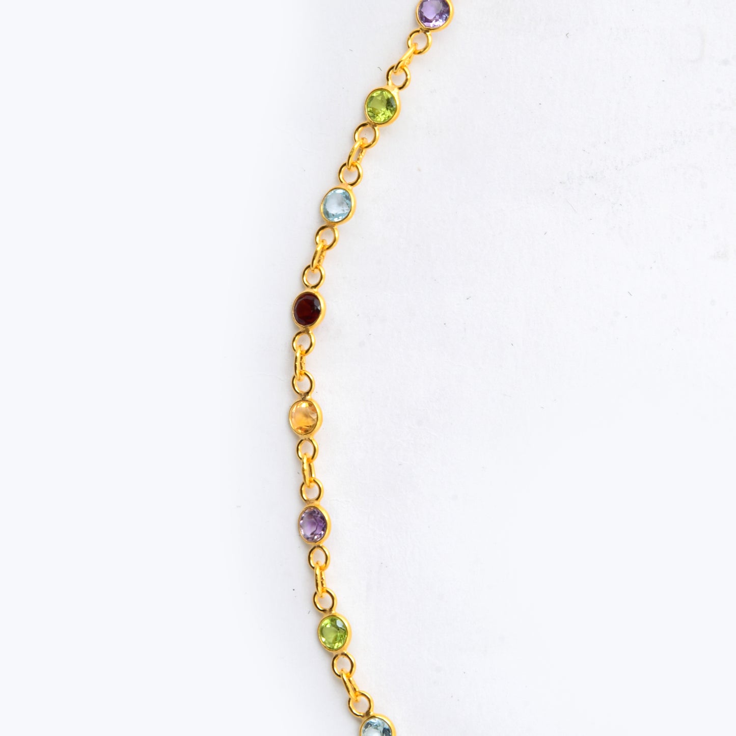 9.65 Ct Round Garnet, Peridot, Blue Topaz, Citrine, Amethyst 925 Sterling Silver Necklace
