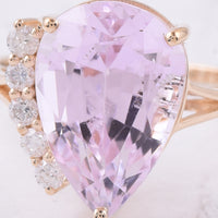 7.42 Ct Pear Natural Kunzite 14K Gold Ring