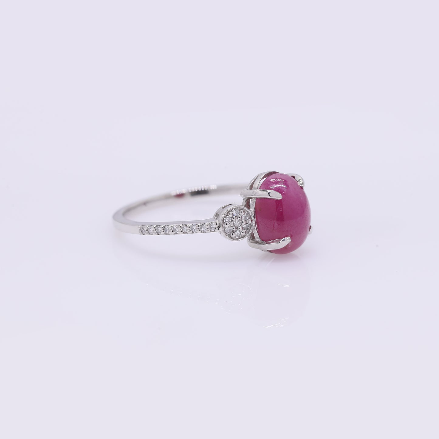 2.58 Ct Oval Cabochon Cut Natural Ruby 950 Platinum Ring