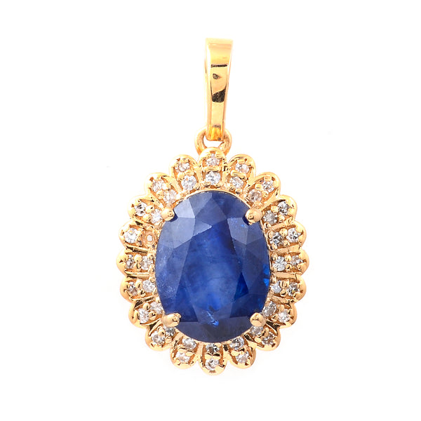 3.33 Ct Oval Mixed Cut Natural Sapphire 14K Gold Pendant