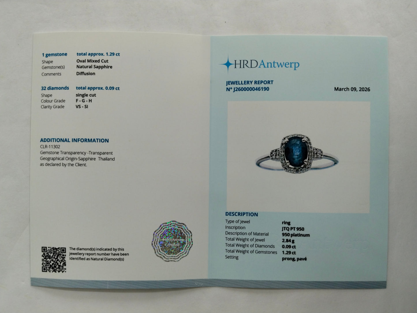 1.38 Ct Oval Mixed Cut Natural Sapphire 950 Platinum Ring