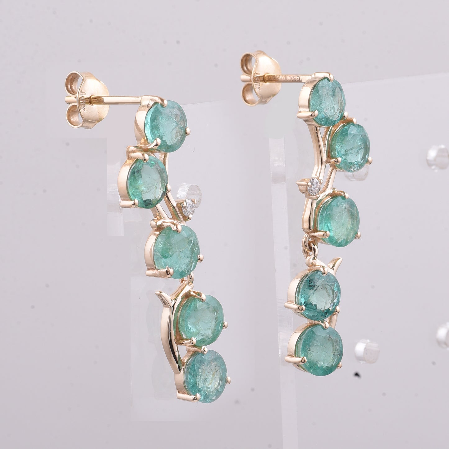 4.56 Ct Round Natural Emerald 14K Gold Earrings