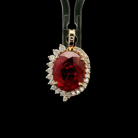 4.46 Ct Oval Mixed Cut Lab Grown Ruby 14K Gold Pendant