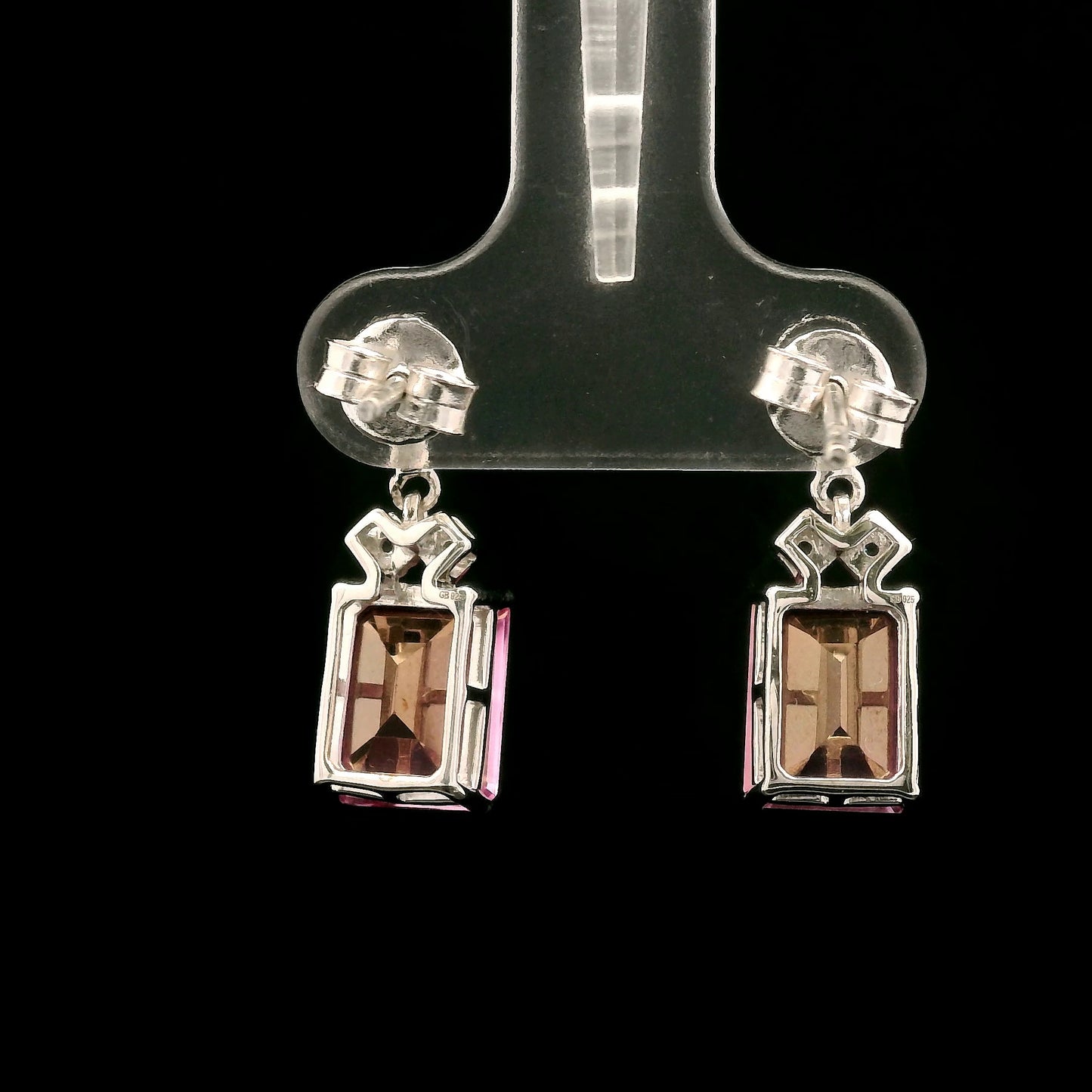 5.78 Ct Octagon Pink Topaz, White Zircon 925 Sterling Silver Earrings