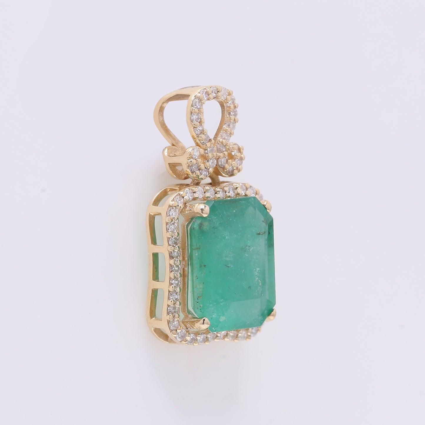 2.94 Ct Octagon Step Cut Natural Emerald 14K Gold Pendant